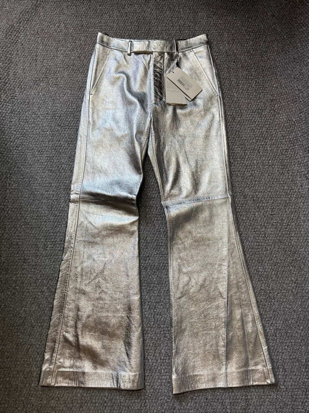 Gucci AW20 Runway Silver Leather Flare Trousers