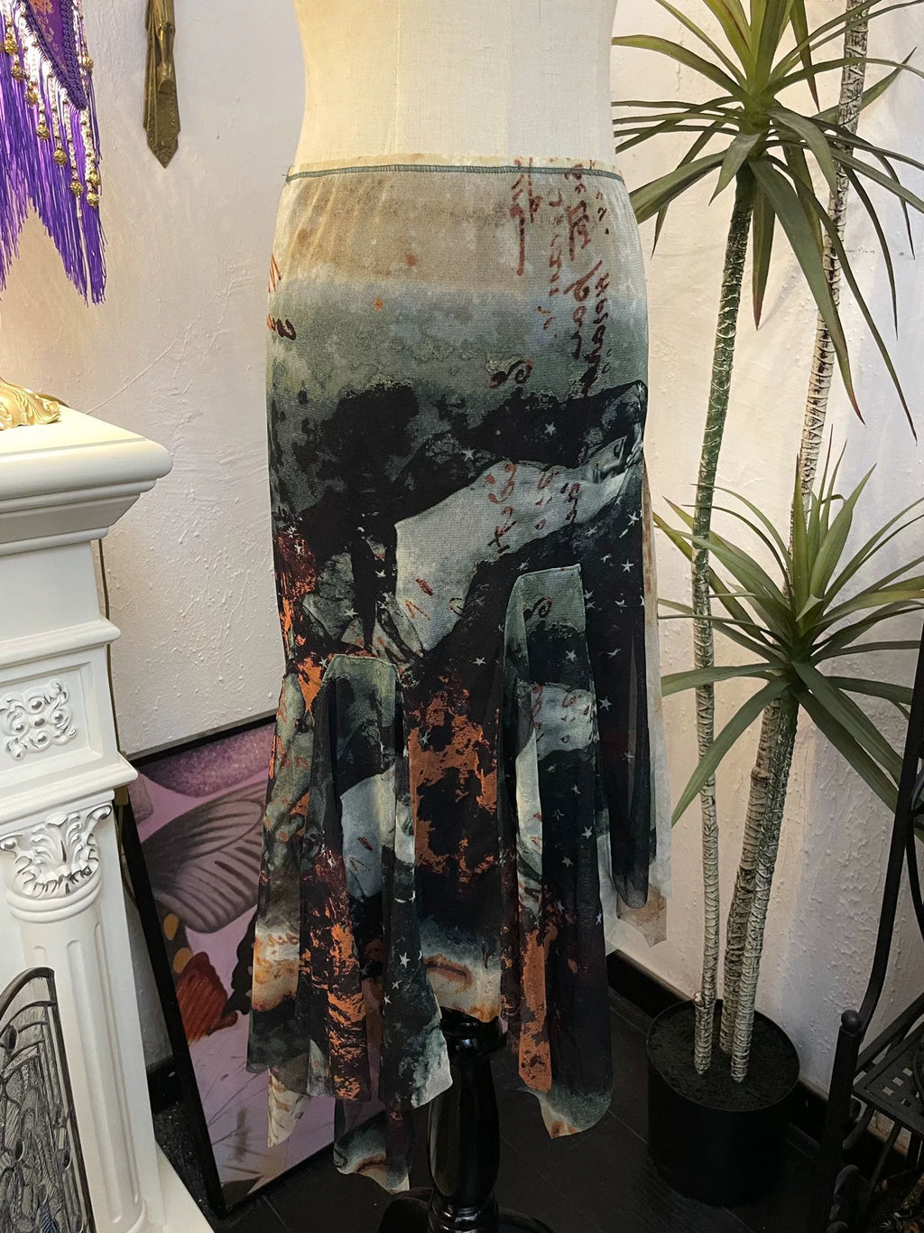 Jean Paul Gaultierjpg Portrait Mesh Print Midi Ink Wash Skirt