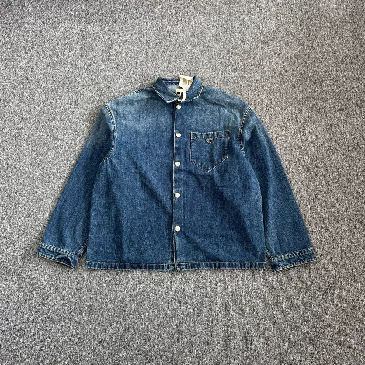 Prada Triangle Logo Pocket Denim Short Sleeve Shirt