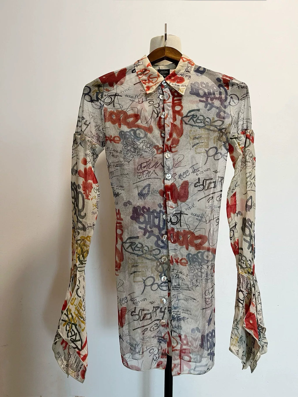 Jean Paul Gaultier graffiti mesh top shirt