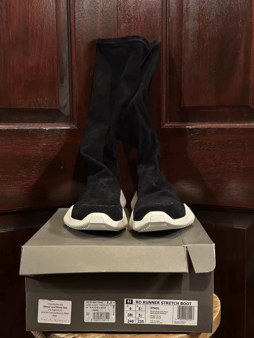 Rick Owens × ADIDAS Black White Runner Stretch Horsebit Sock Boots