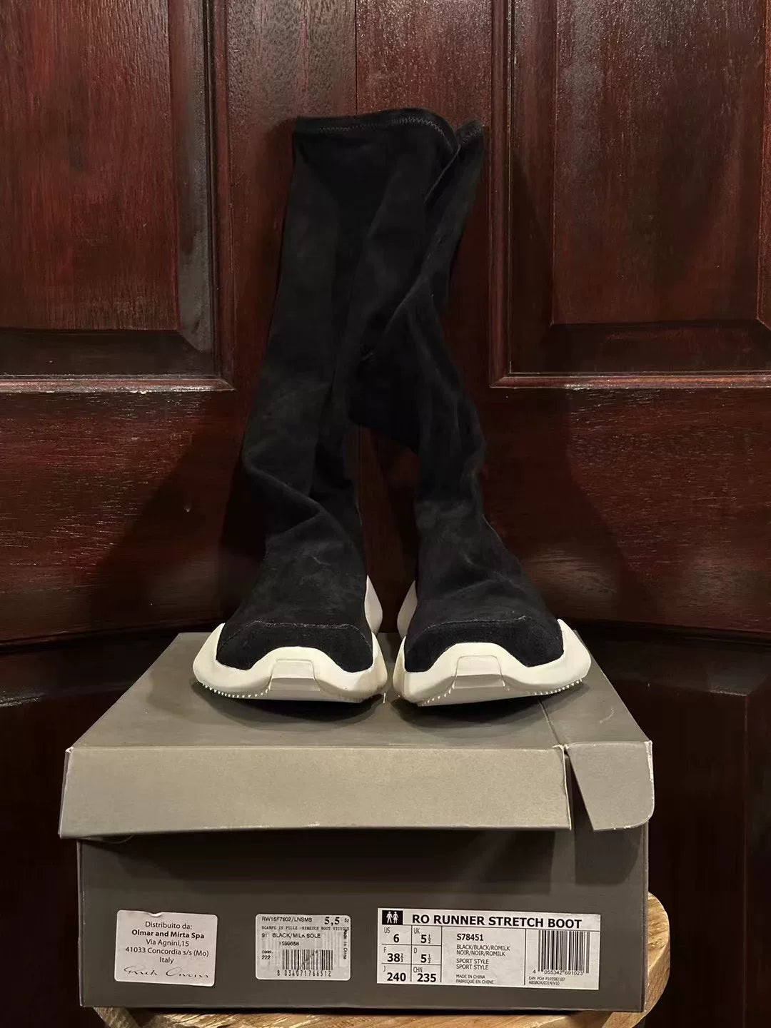 Rick Owens × ADIDAS Black White Runner Stretch Horsebit Sock Boots