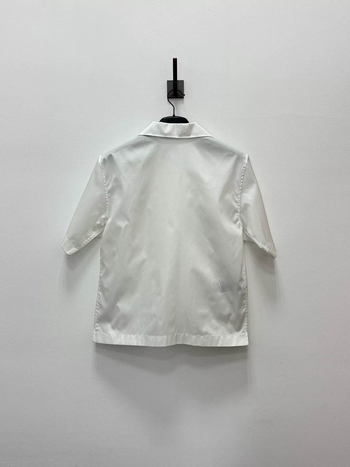 Prada SS21 White Inverted Triangle Logo Nylon Short-Sleeve Shirt
