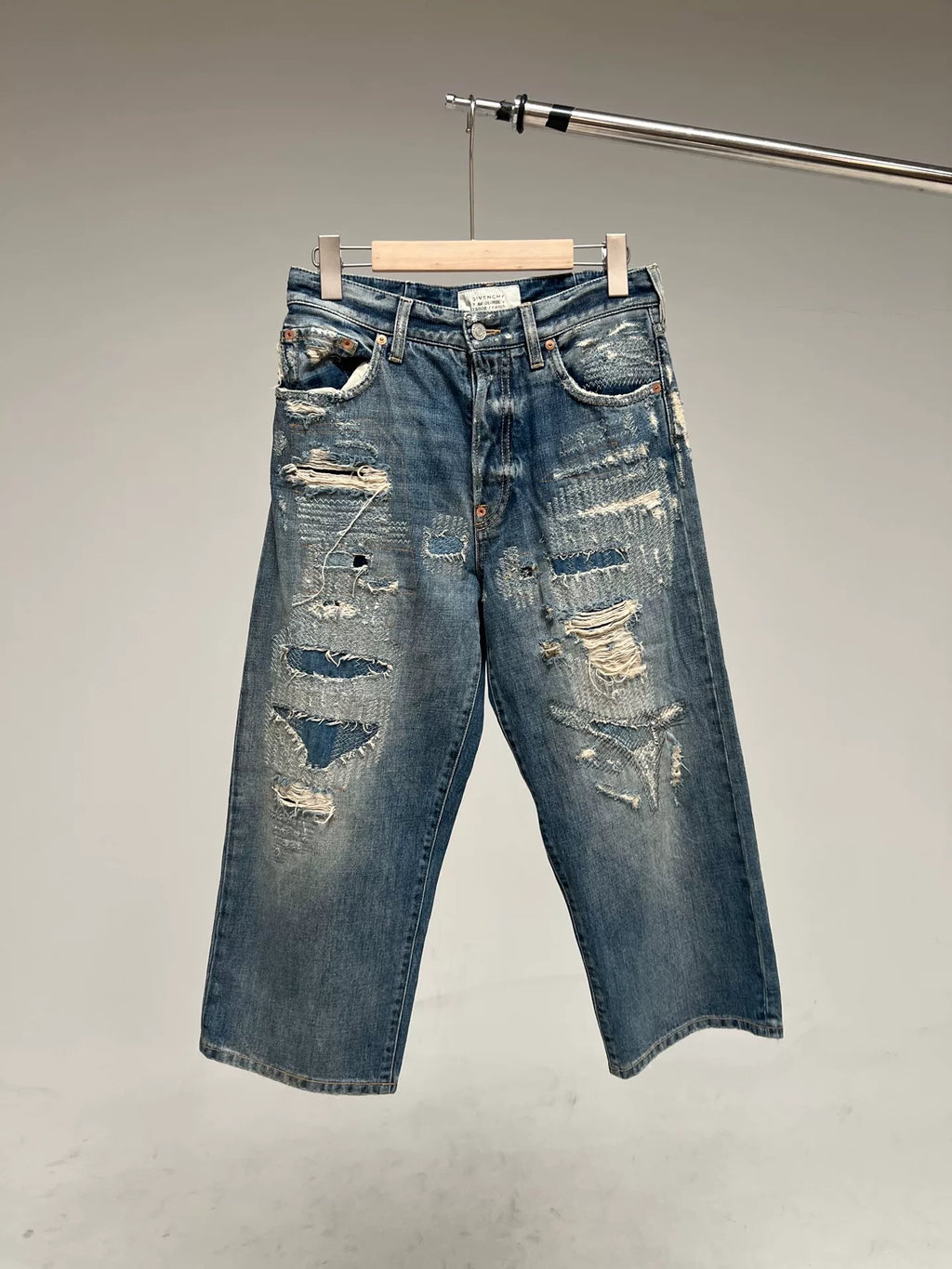 Givenchy Heavy-Duty Distressed Patchwork Cropped Wide-Leg Jeans