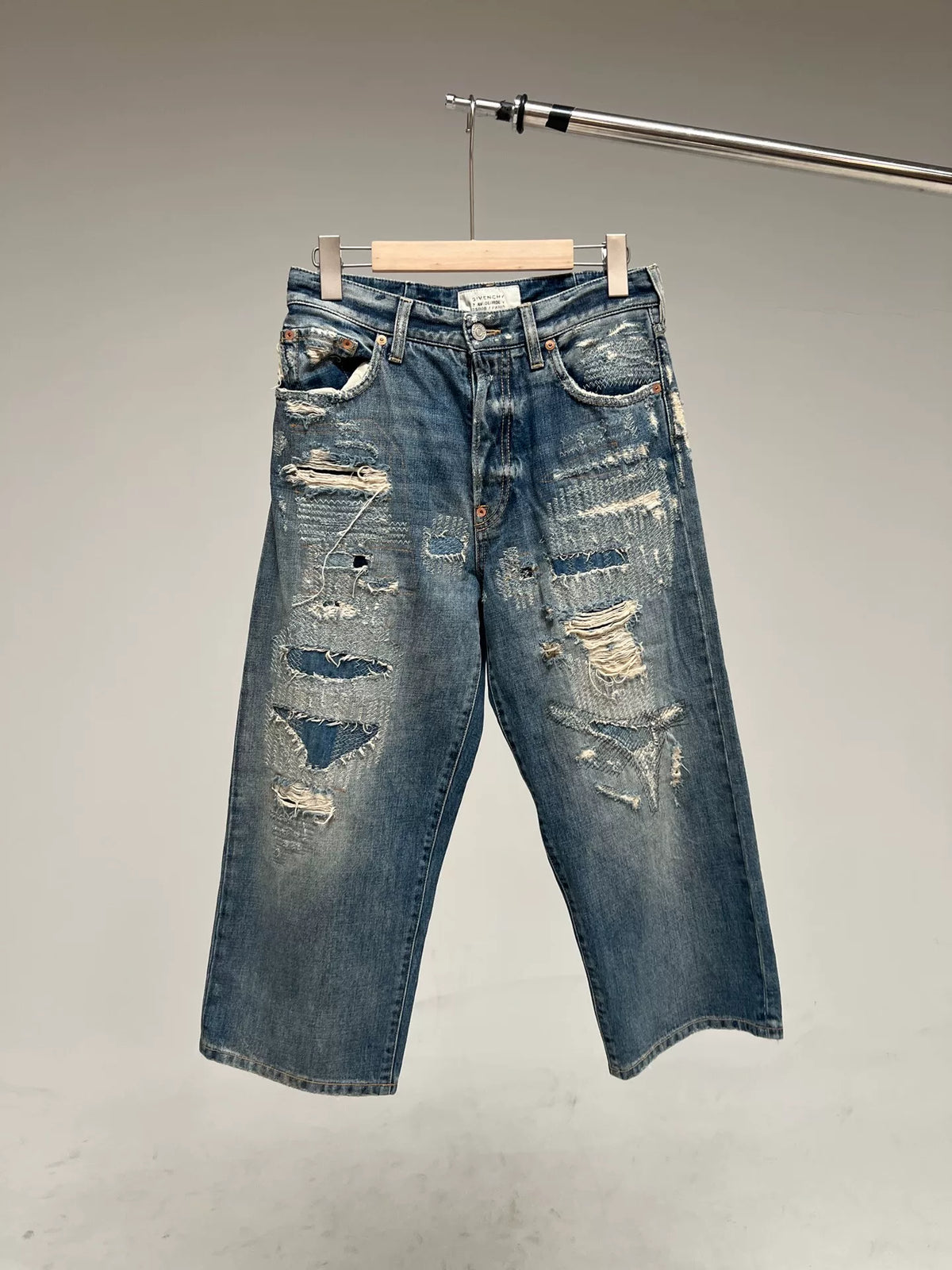 Givenchy Heavy-Duty Distressed Patchwork Cropped Wide-Leg Jeans