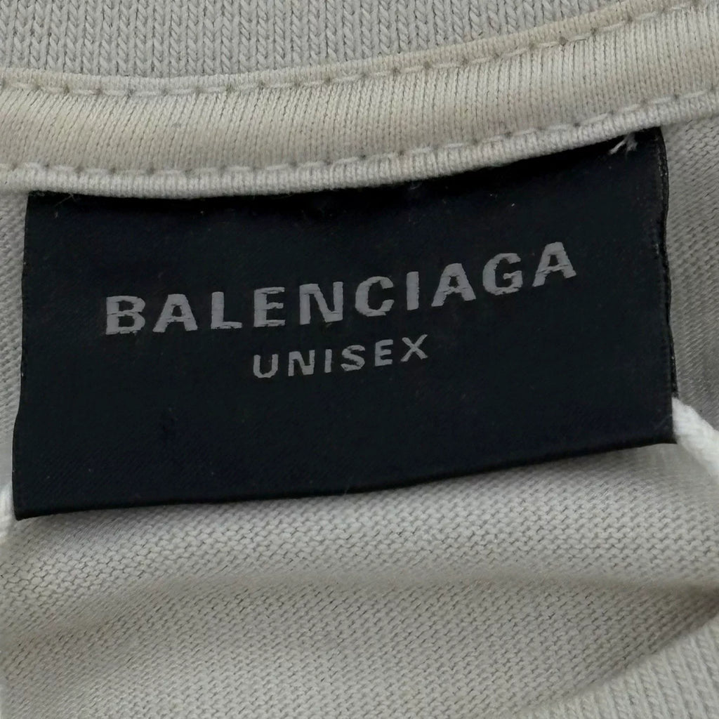 Balenciaga Off-White Letter Logo Print Crew Neck Short Sleeve Top