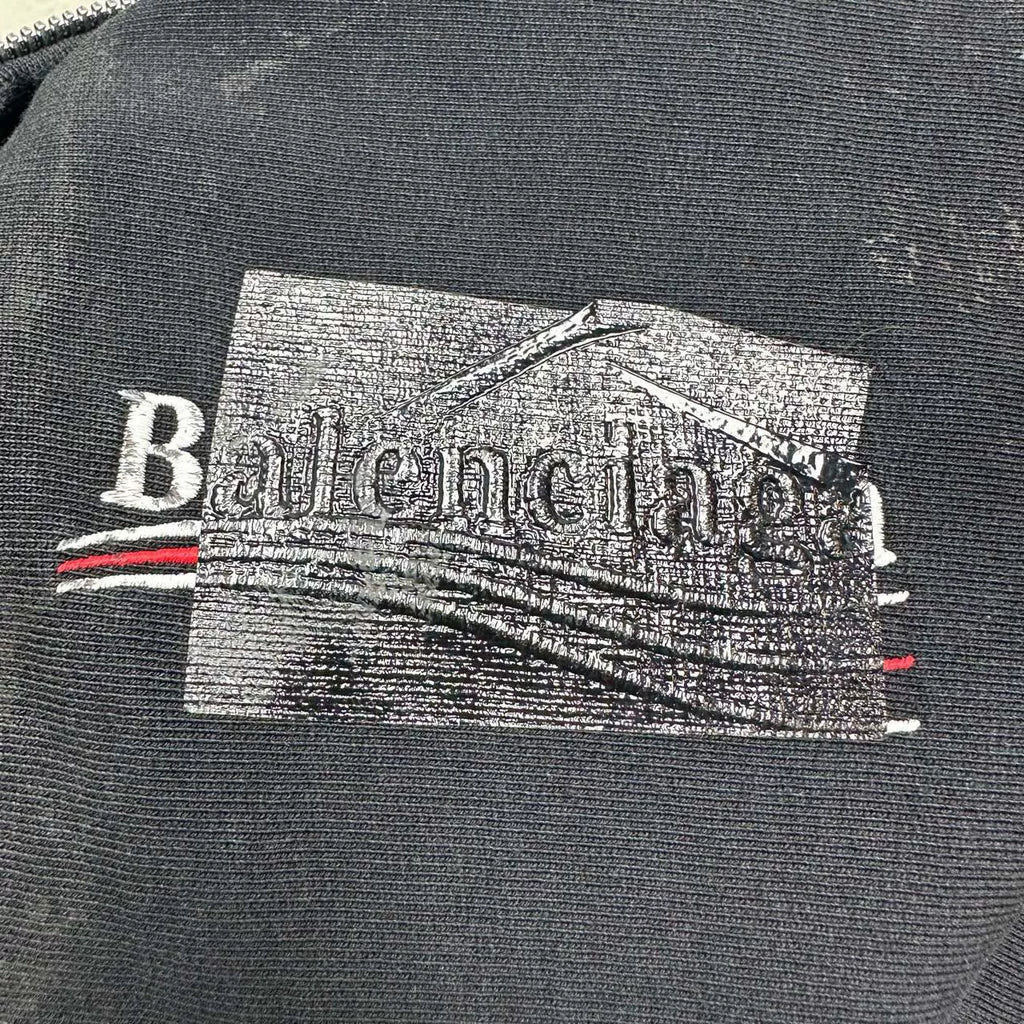Balenciaga Black Coca-Cola Logo Mud-Dye Distressed Print Zip-Up Jacket