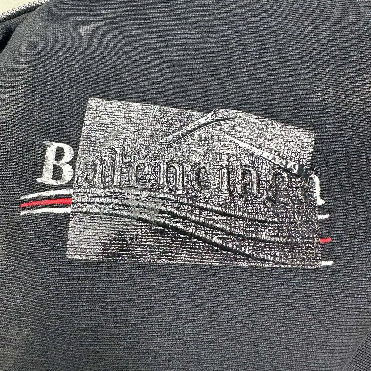 Balenciaga Black Coca-Cola Logo Mud-Dye Distressed Print Zip-Up Jacket