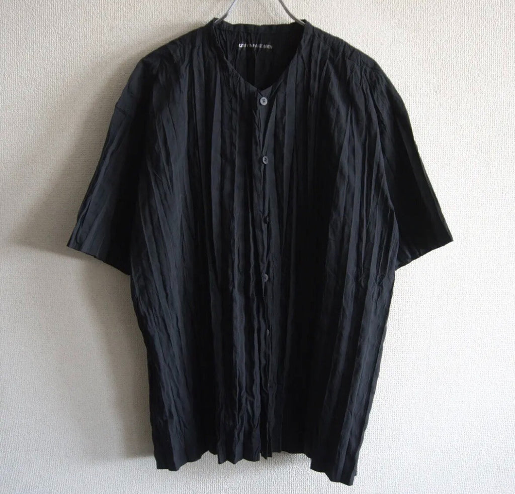 Issey Miyake Black Pleated Short Sleeve Shirt
