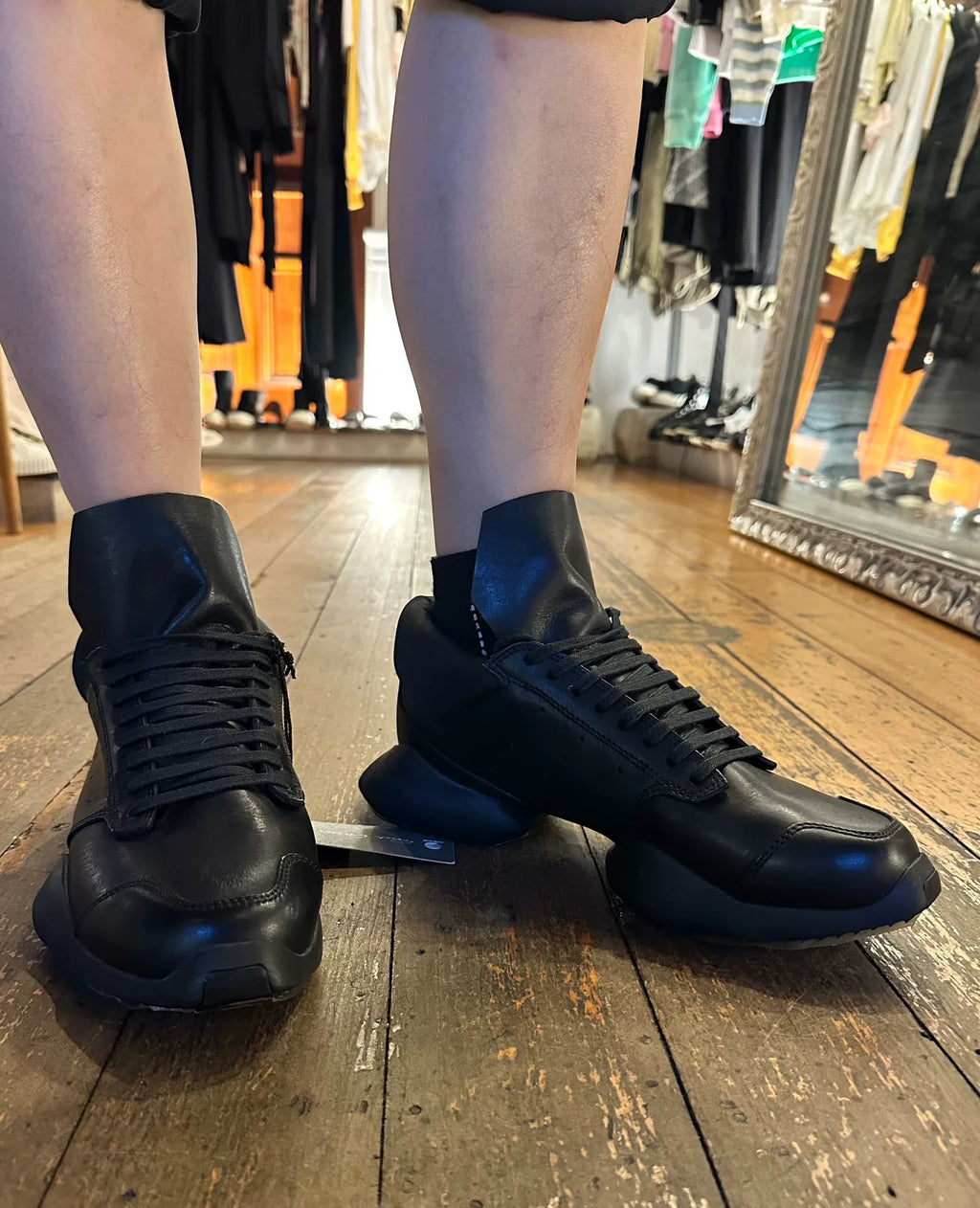 Rick Owens SS16 x Adidas Black Leather Runner Low Cut Sneakers