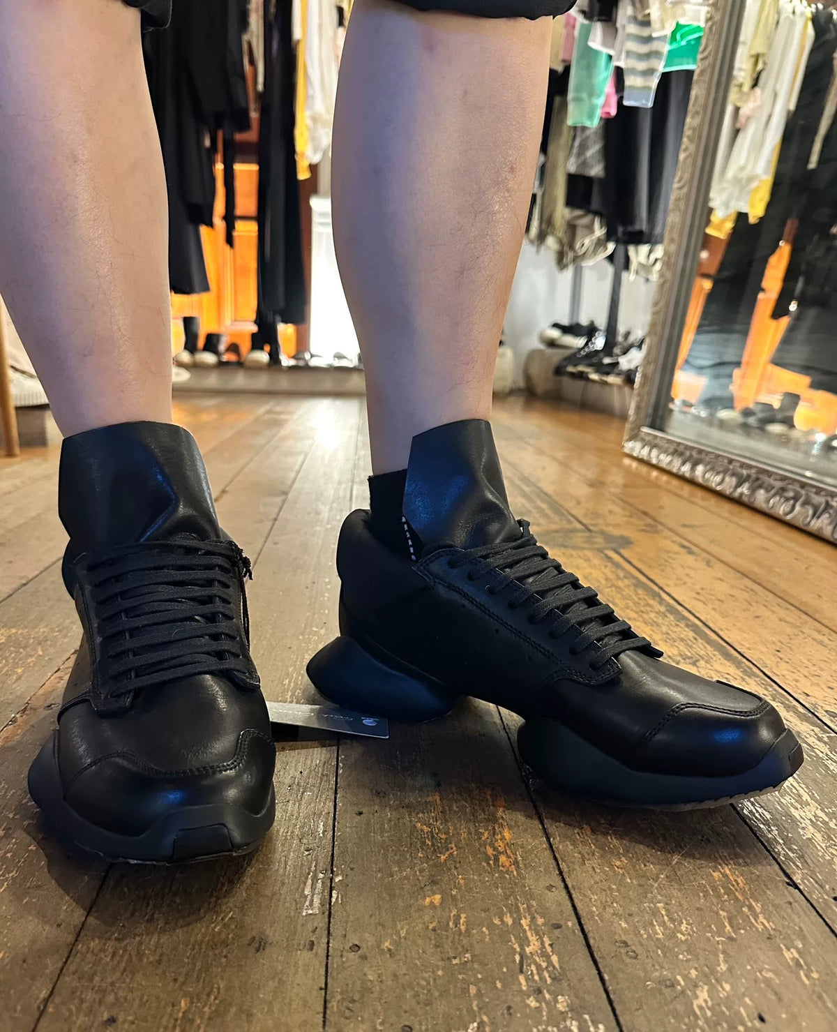 Rick Owens SS16 x Adidas Black Leather Runner Low Cut Sneakers
