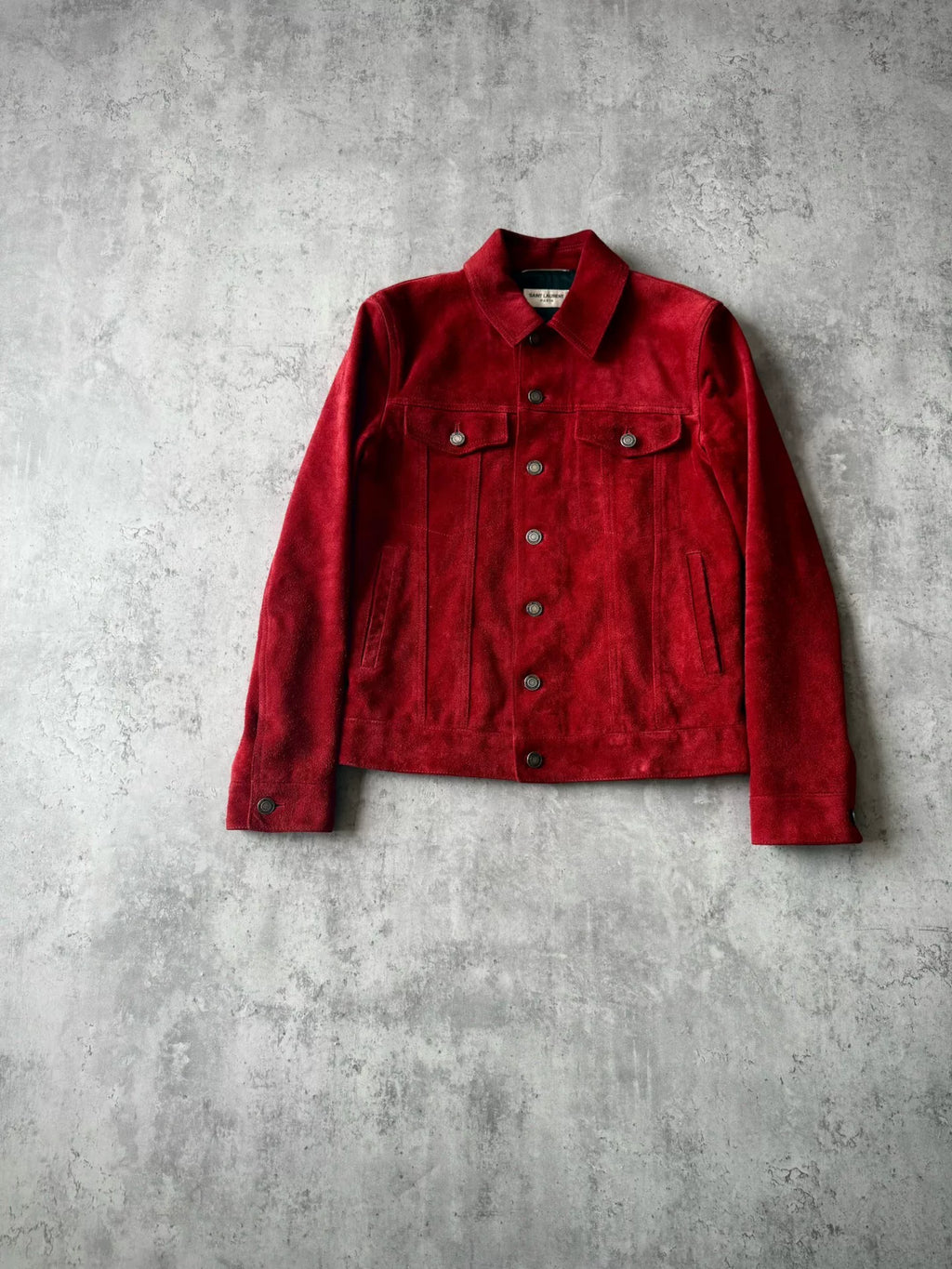 Saint Laurent Paris AW19 Red Suede Trucker Jacket