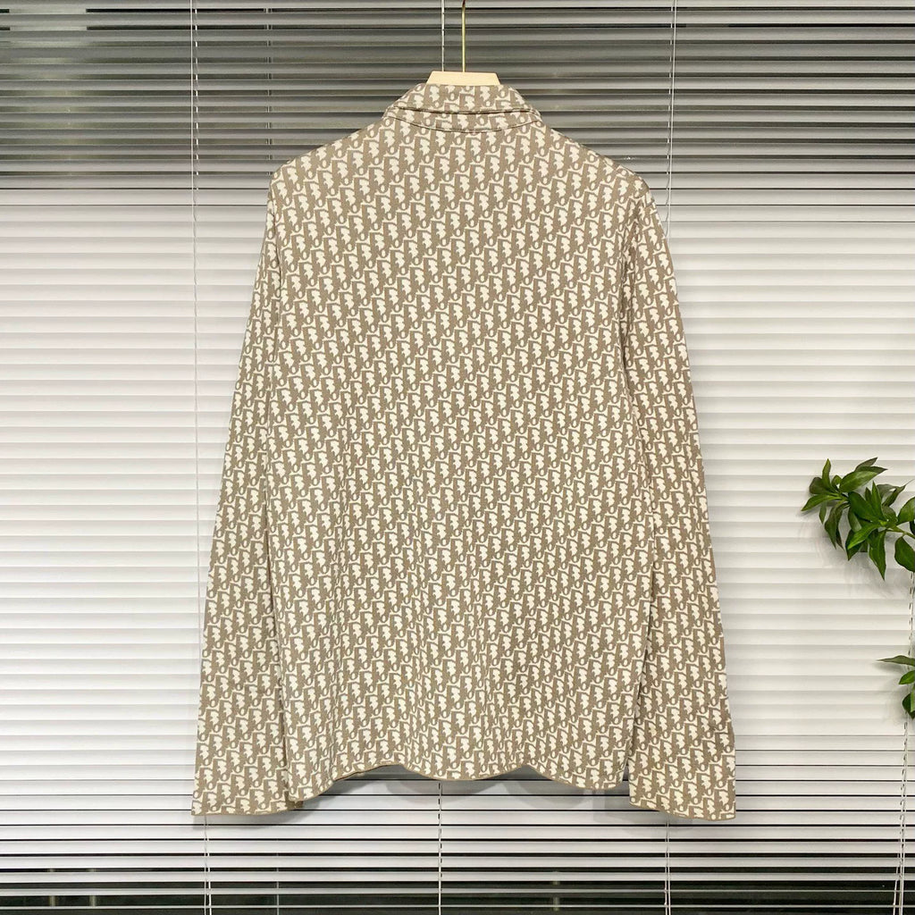 Dior Knit Lapel Shirt Oblique All-Over Logo Print Cotton Button-Front Shirt