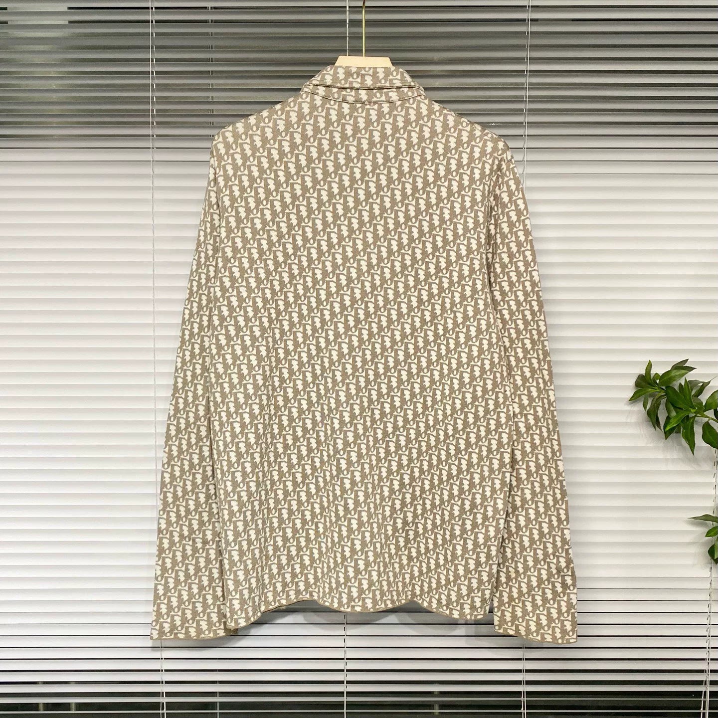 Dior Knit Lapel Shirt Oblique All-Over Logo Print Cotton Button-Front Shirt