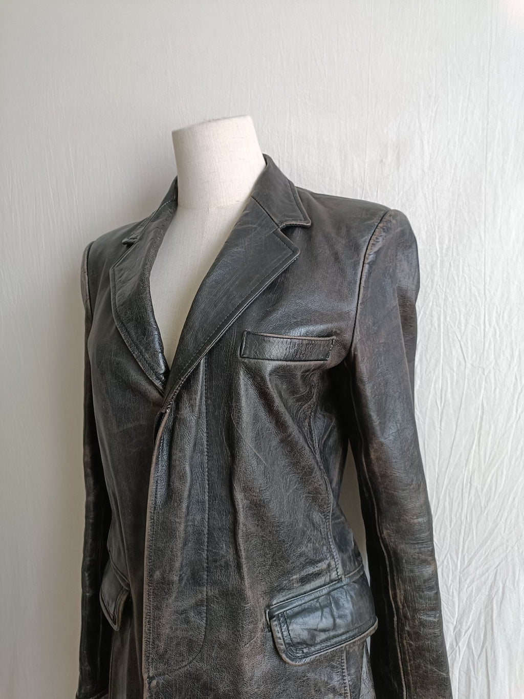 Jean Paul Gaultier City Hunter Black Distressed Leather Jacket