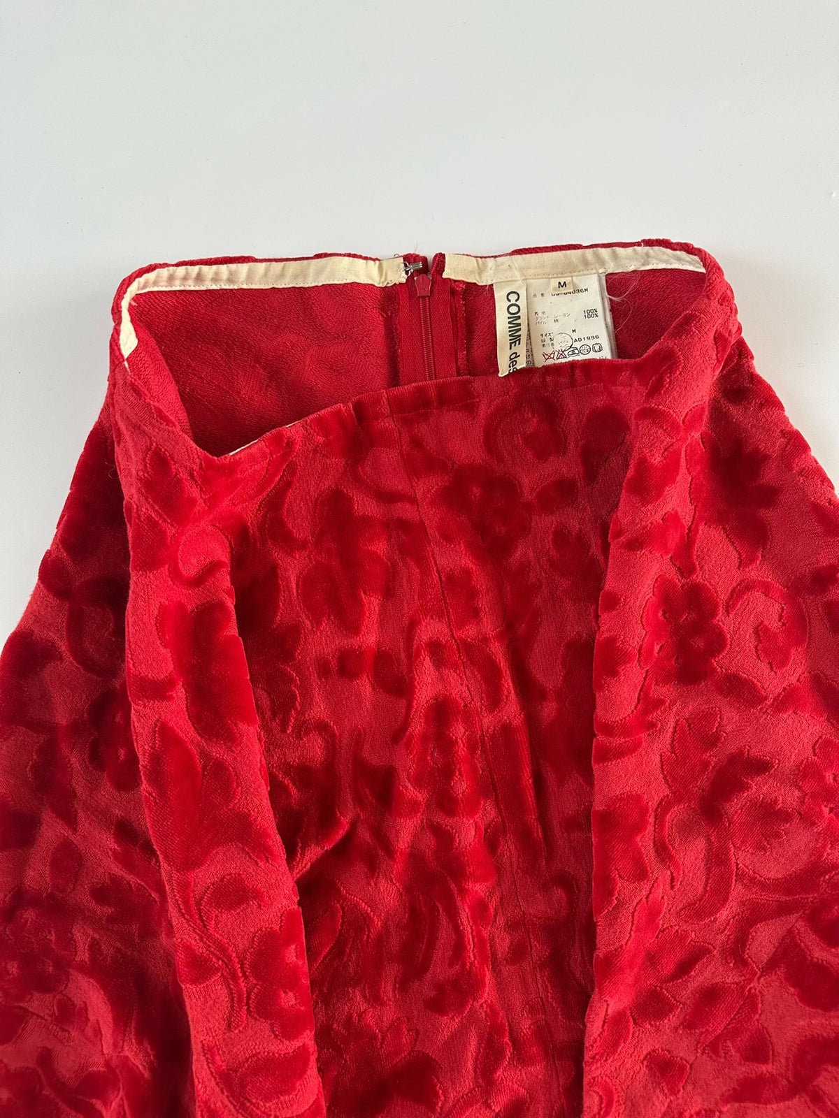 Comme Des Garcons Rei Kawakubo 1996 Main Line Red Flower Flocked Skirt