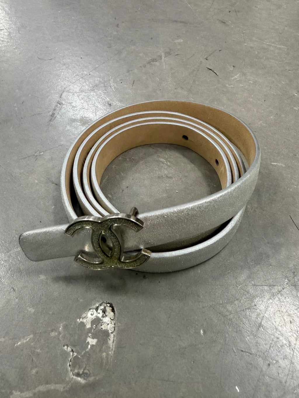 Chanel Silver Cowhide Double C Jewelry Series Belt