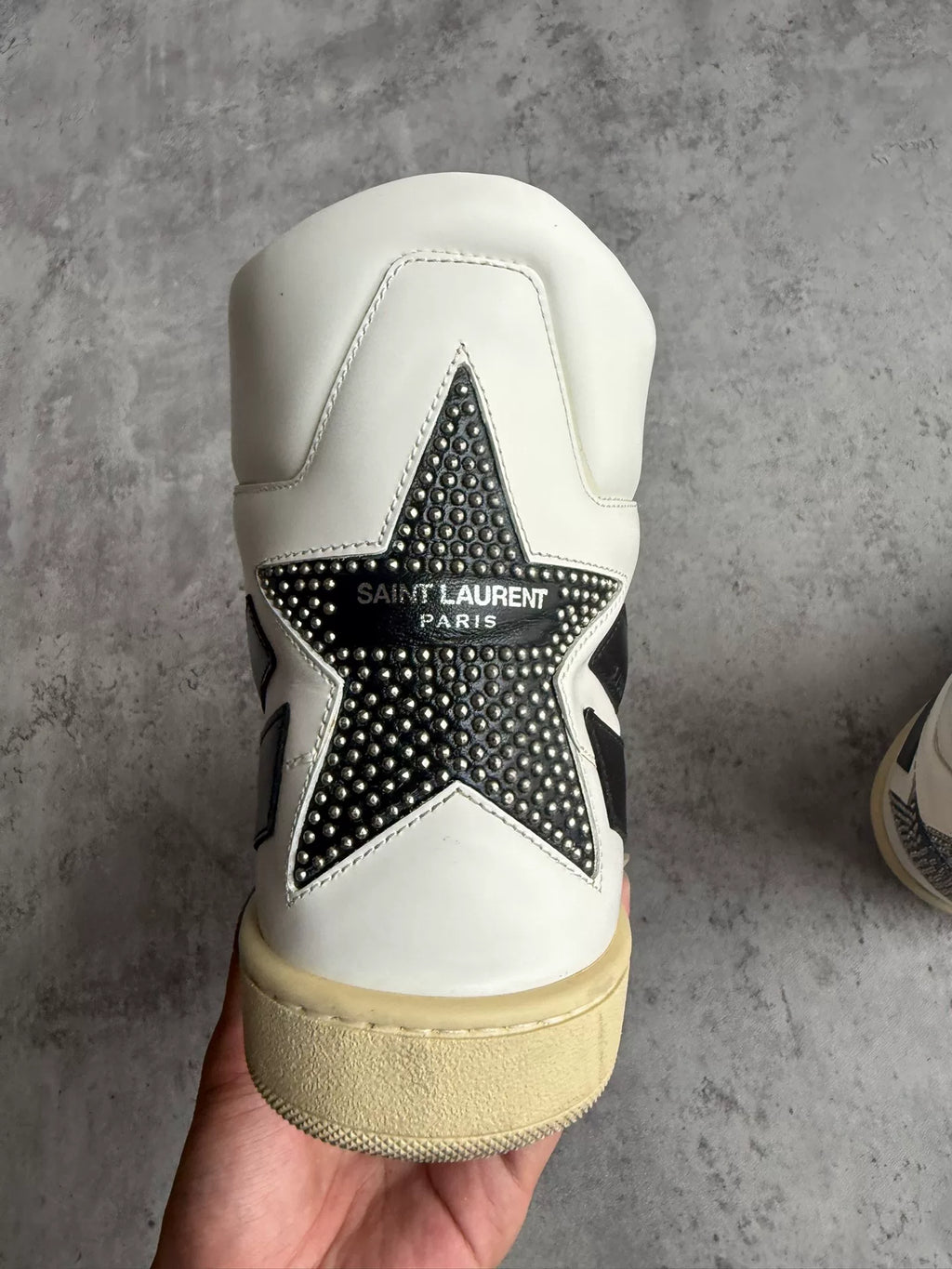 Saint Laurent Paris 16AW Geometric Patchwork Star Stud High-Top Sneakers by Hedi Slimane