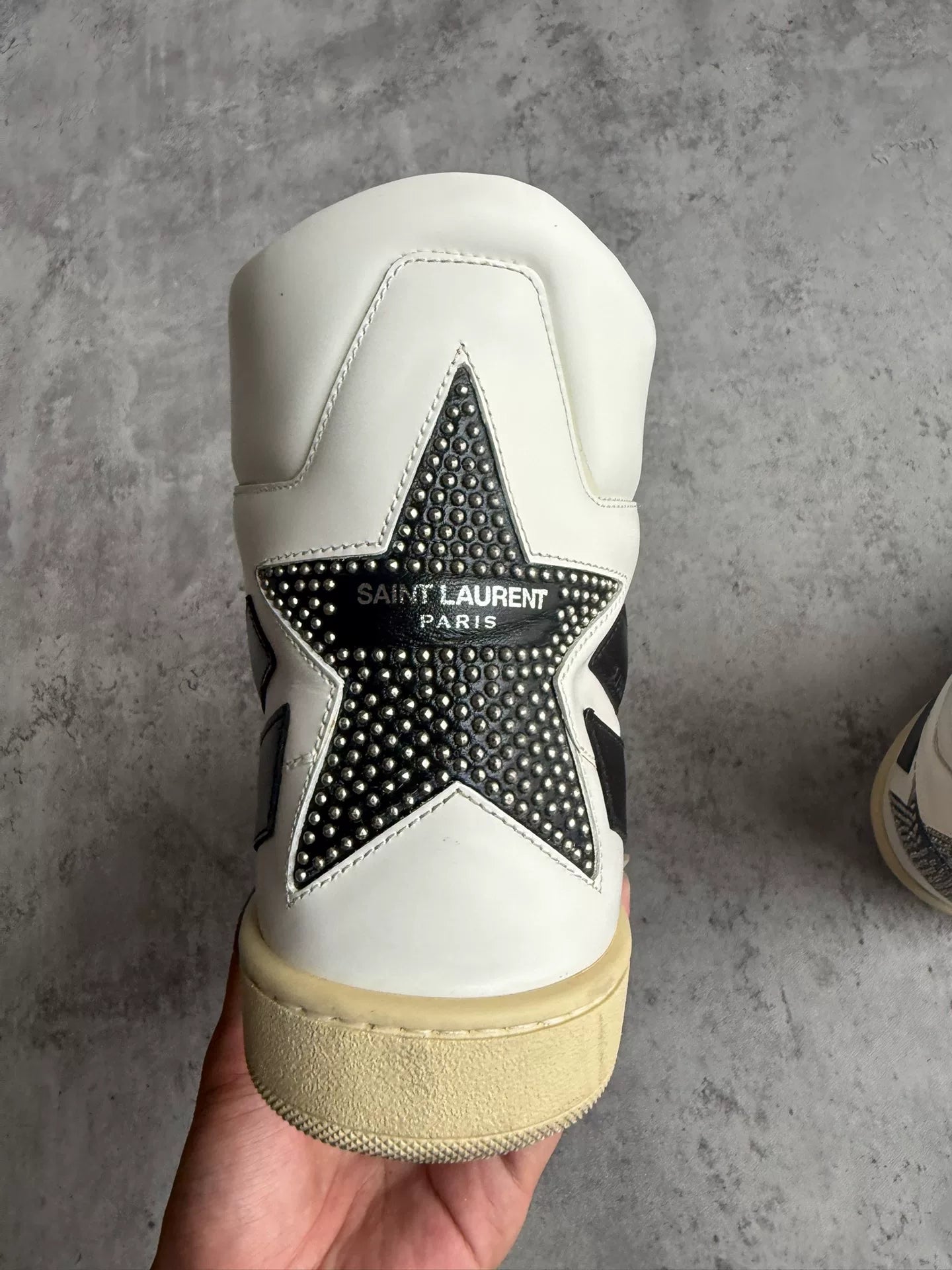 Saint Laurent Paris 16AW Geometric Patchwork Star Stud High-Top Sneakers by Hedi Slimane