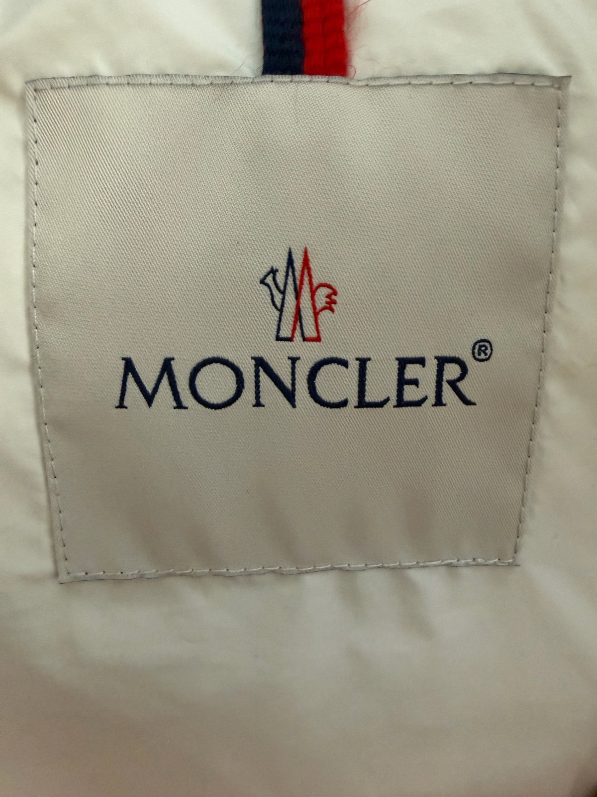 Moncler White Red Glossy Hooded Down Jacket