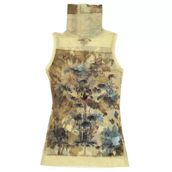 Jean Paul Gaultier Vintage Beige Floral Bird Mesh Top