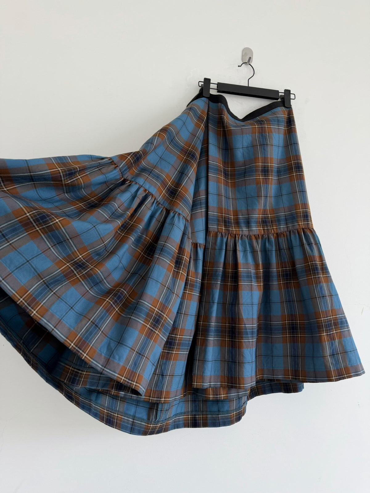 Junya Watanabe Midi Blue Plaid Wool Skirt