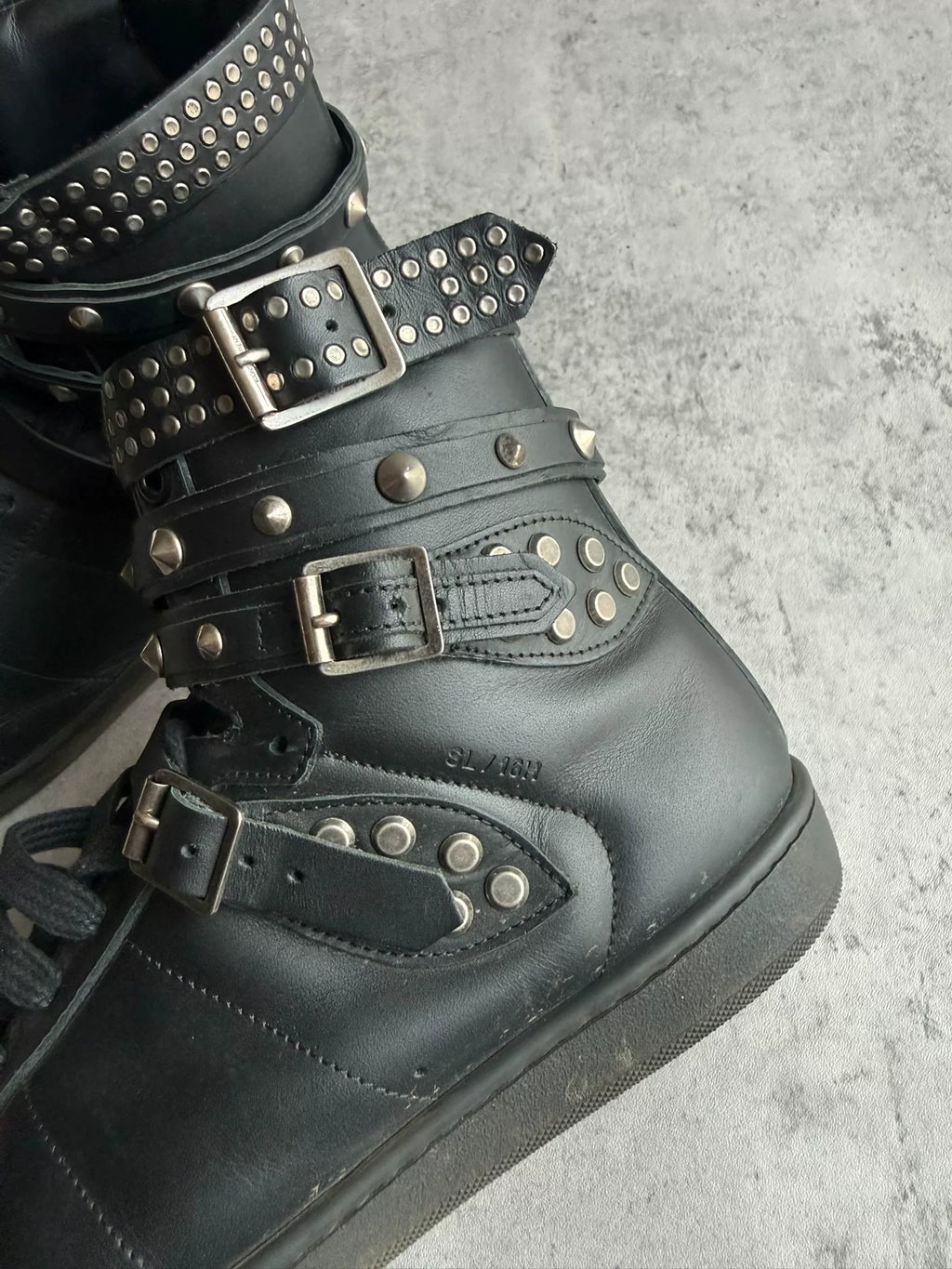 Saint Laurent Paris 14AW SL/16H Black Studded Lace-Up High-Top Sneakers by Hedi Slimane