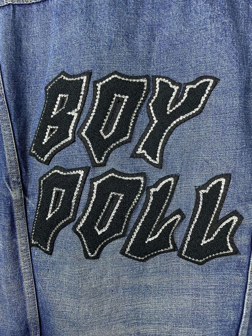 Celine FW22 Blue Washed Boy Doll Rhinestone Embroidery Denim Jacket