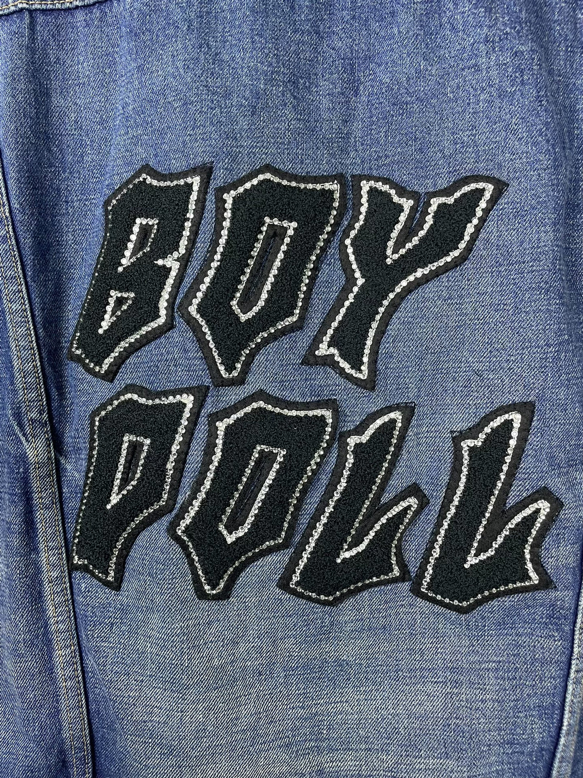 Celine FW22 Blue Washed Boy Doll Rhinestone Embroidery Denim Jacket