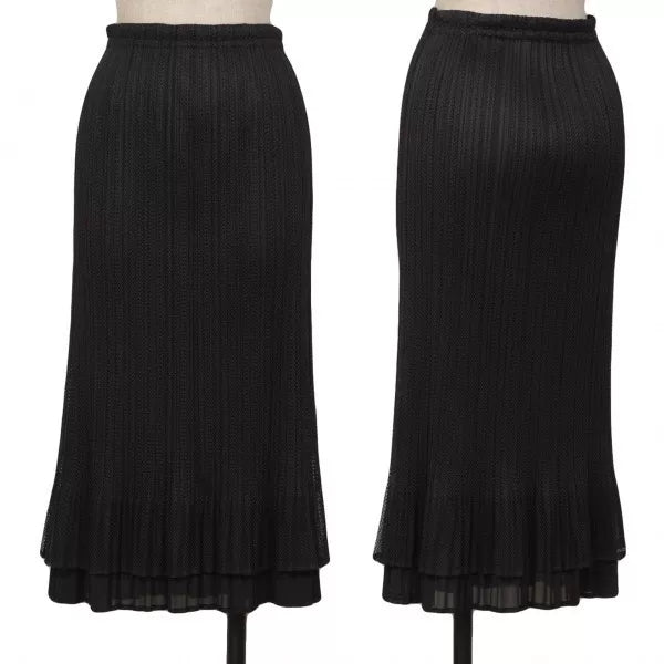 Issey Miyake Vintage Black Double-Layer Mesh Pleated Skirt