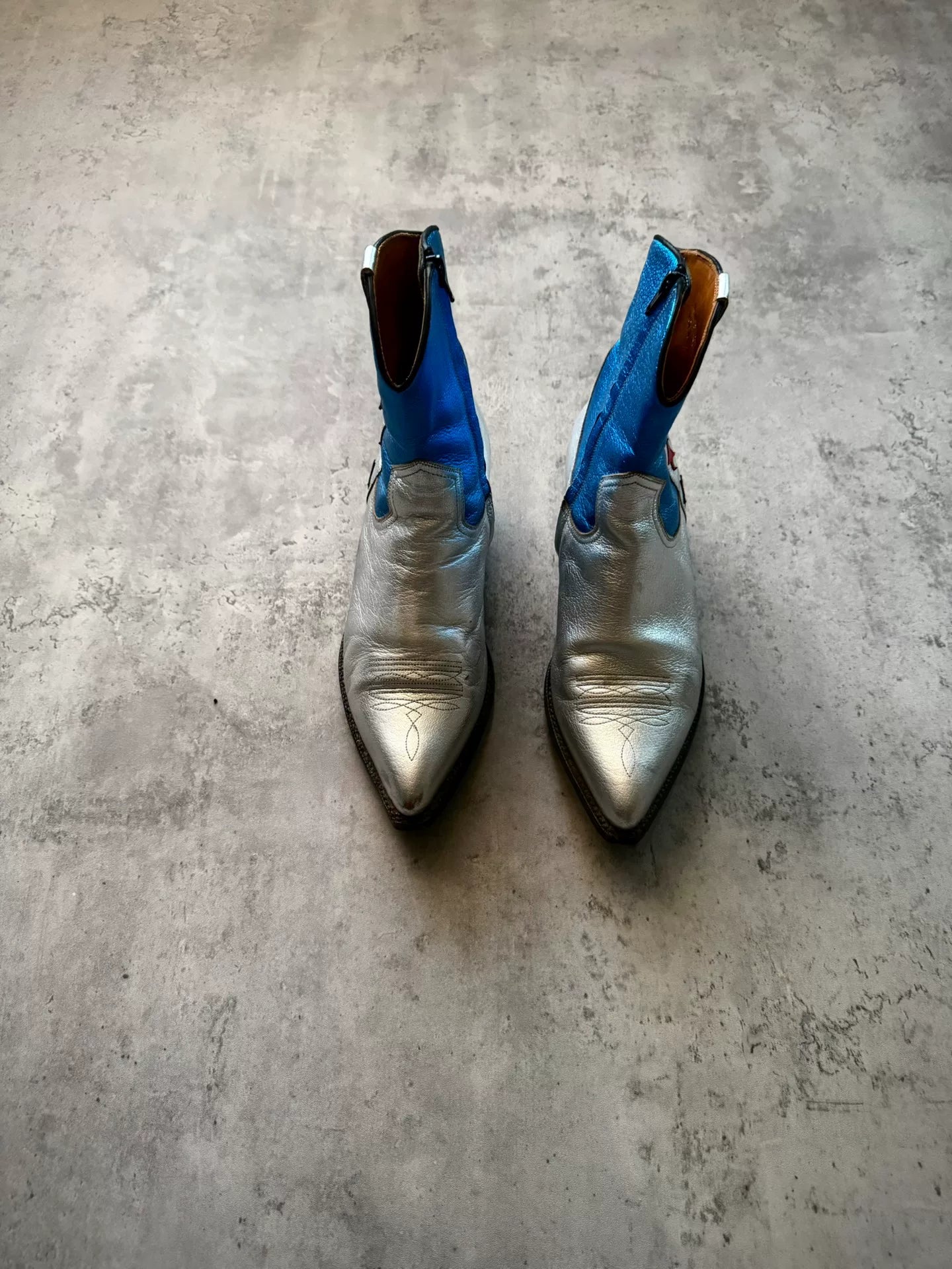 Saint Laurent Paris 15SS Silver Blue Star Western Boots by Hedi Slimane