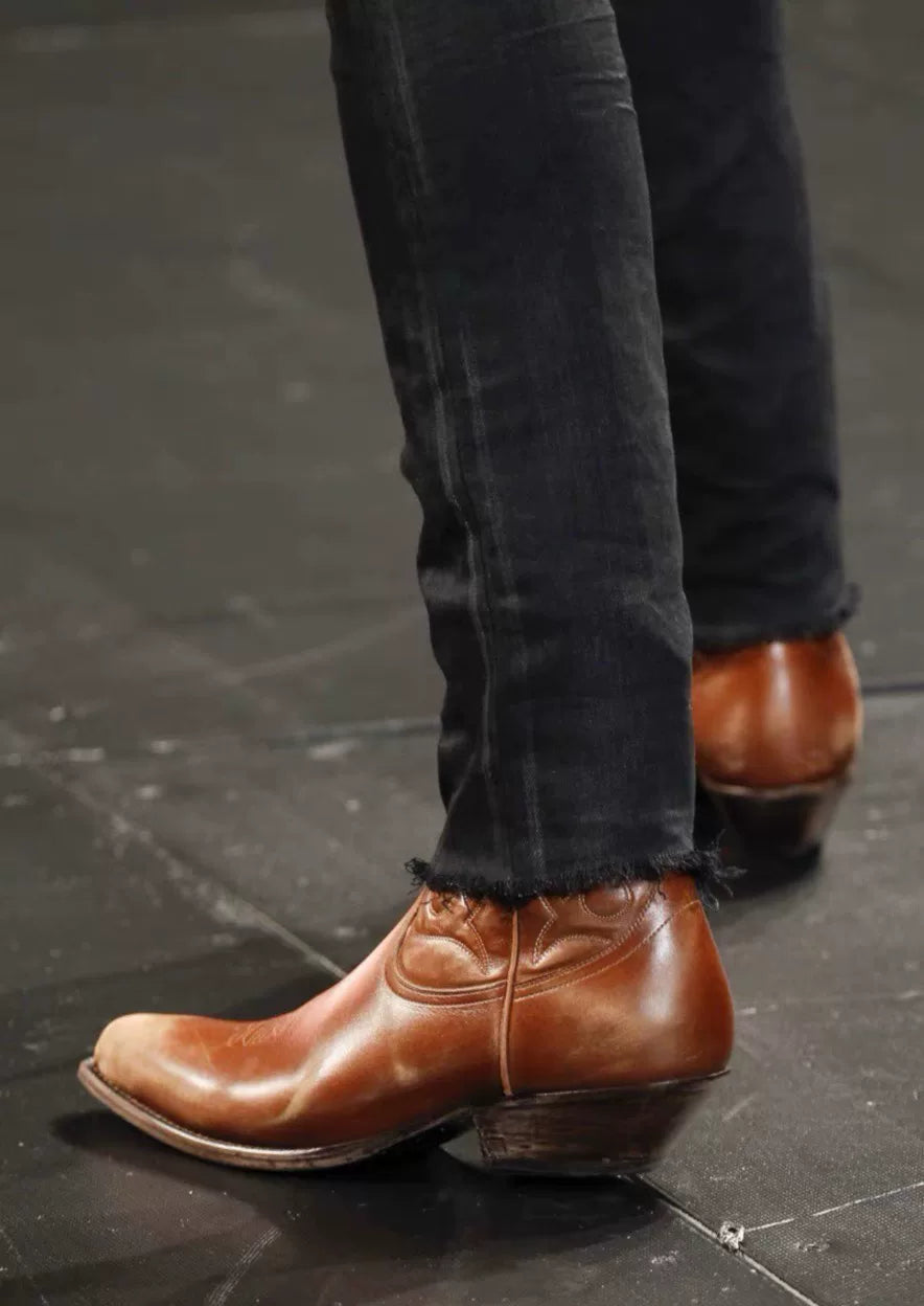 Saint Laurent Paris SS15 Caramel Brown Lightning Embroidered Boots by Hedi Slimane