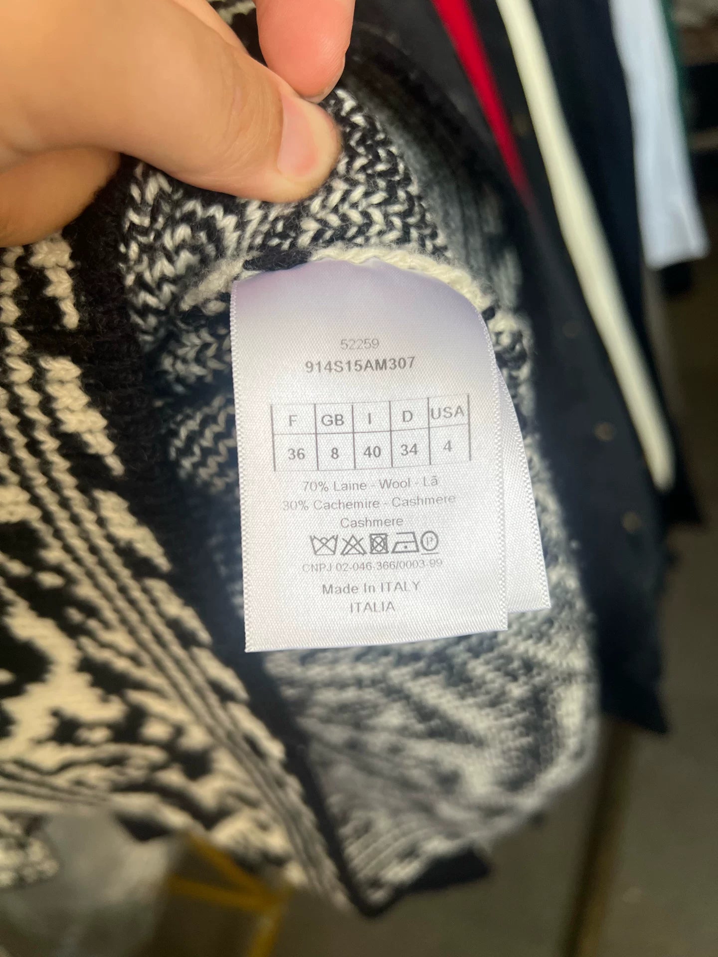 Dior Black Jacquard White Wool Cashmere Knit Sweater