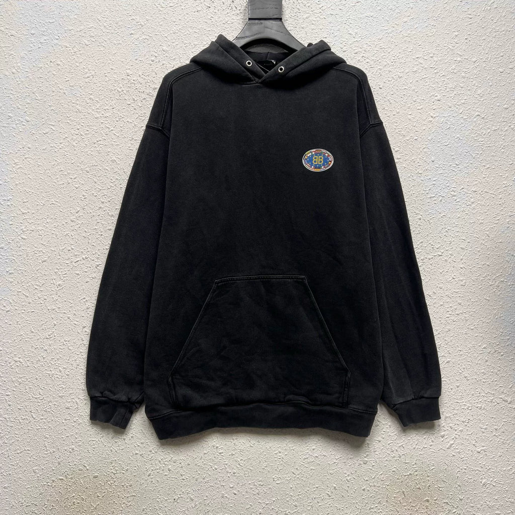 Balenciaga Black BB Logo Washed-Vintage Hooded Sweater