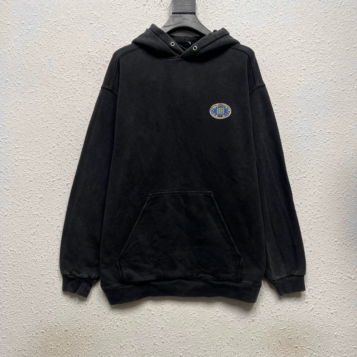 Balenciaga Black BB Logo Washed-Vintage Hooded Sweater