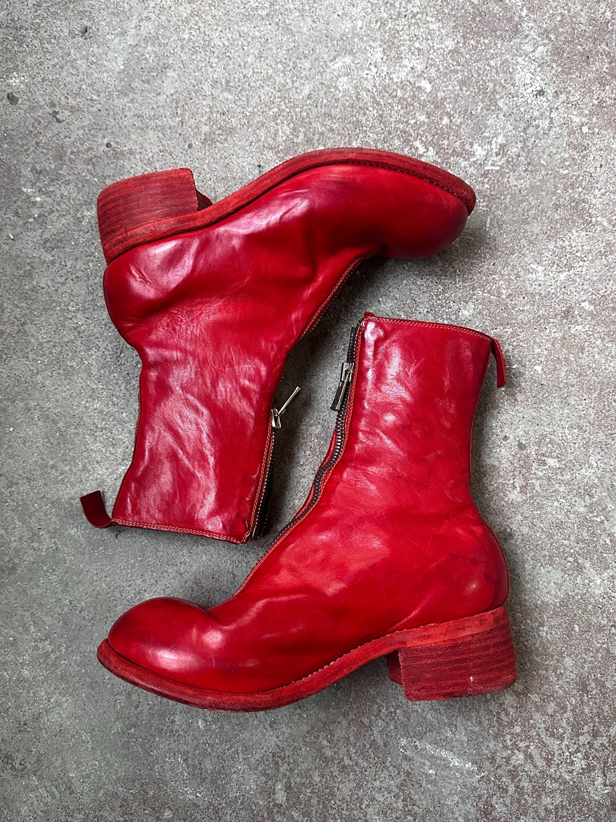 Guidi Zip Red Distressed Boots