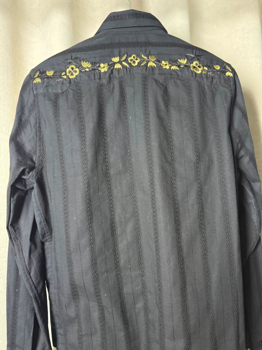 Saint Laurent 18AW Black Floral Embroidered Shirt by Anthony Vaccarello