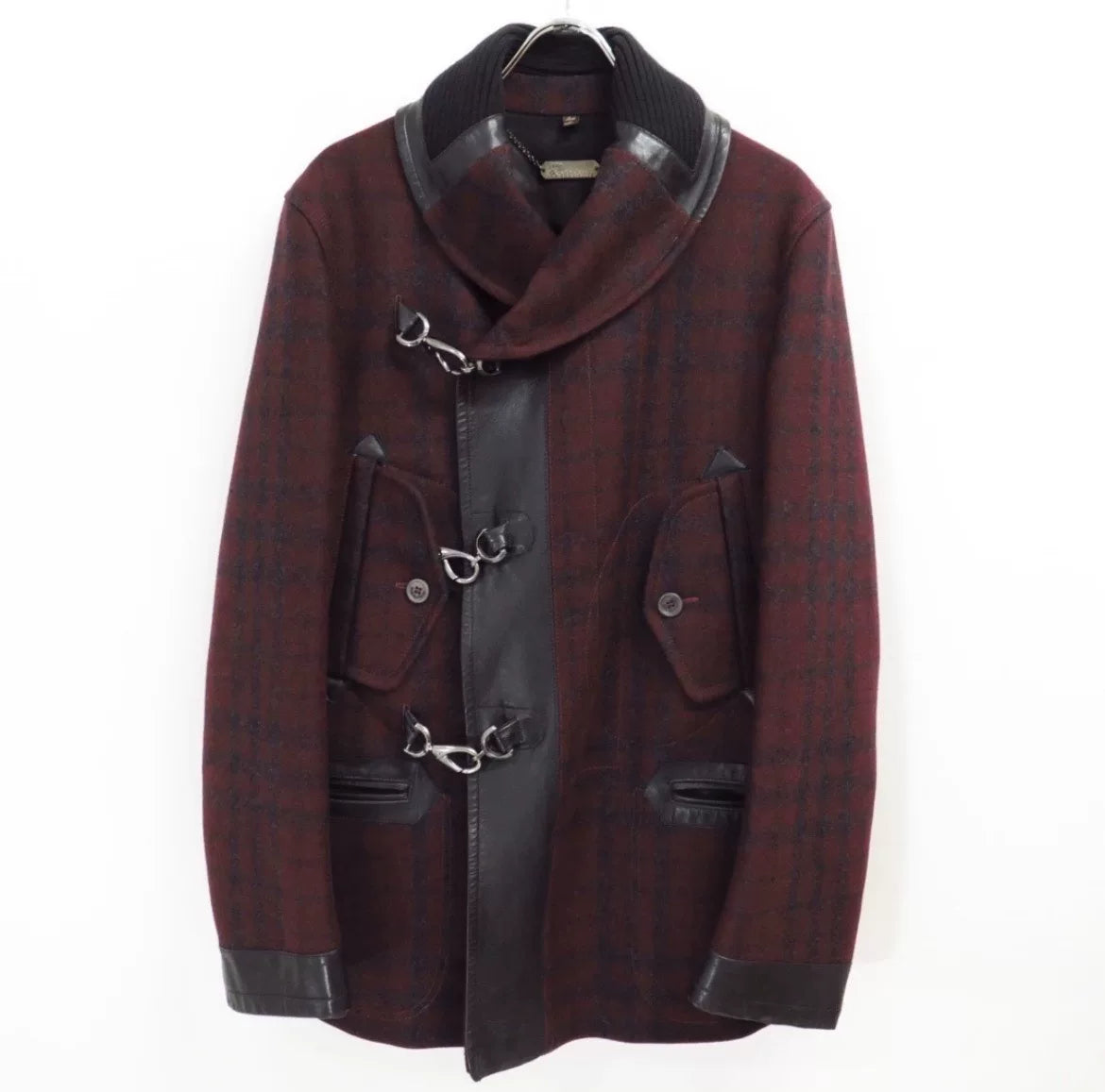John Galliano AW10 Runway Leather-Panel Wool Plaid Jacket