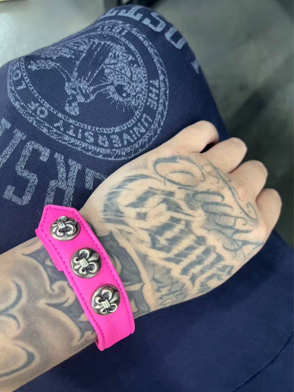 Chrome Hearts Scout Flower Pink Leather Bracelet Limited Edition