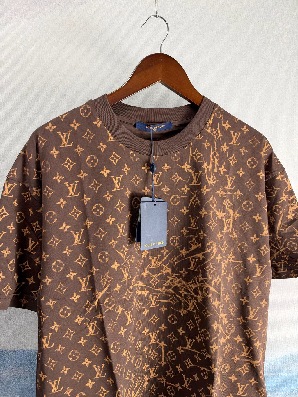 Louis Vuitton SS27 Brown Cracked Print Cotton Short Sleeve Top