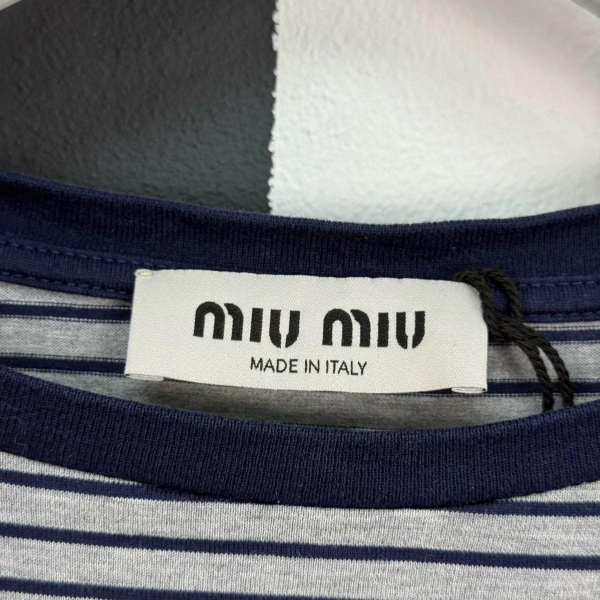 Miu Miu Atheneum Striped Logo Long Sleeve Top