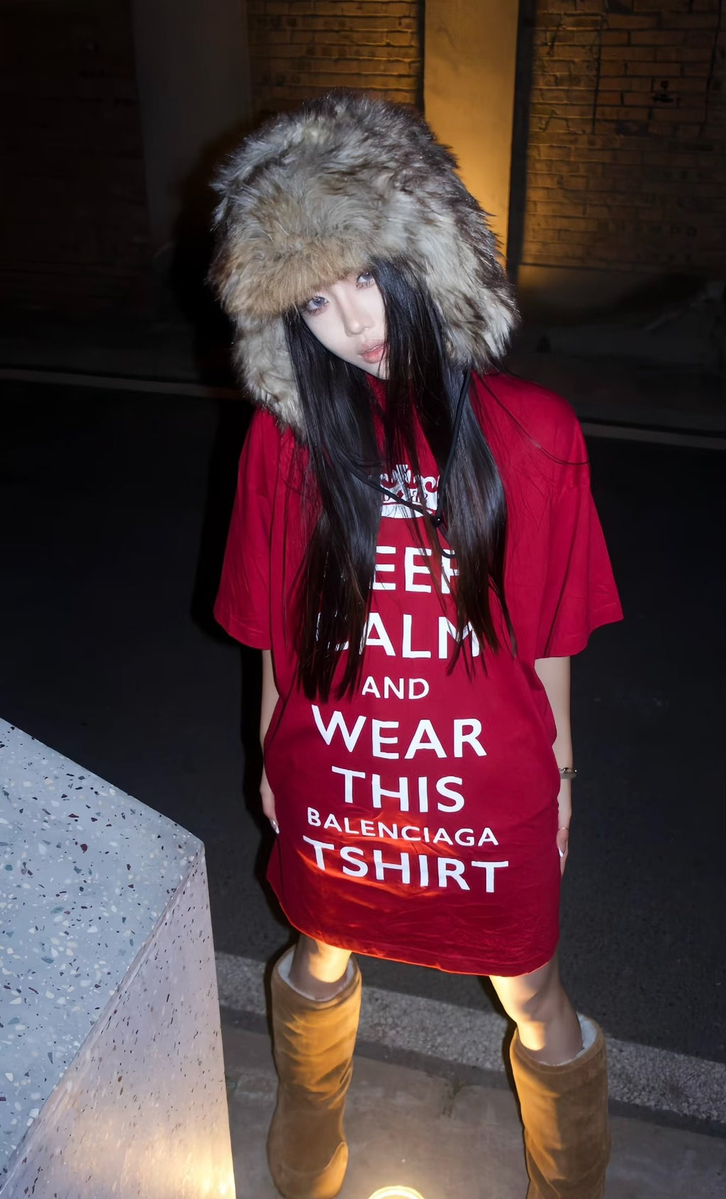 Balenciaga Keep Calm Red Short Sleeve T-Shirt