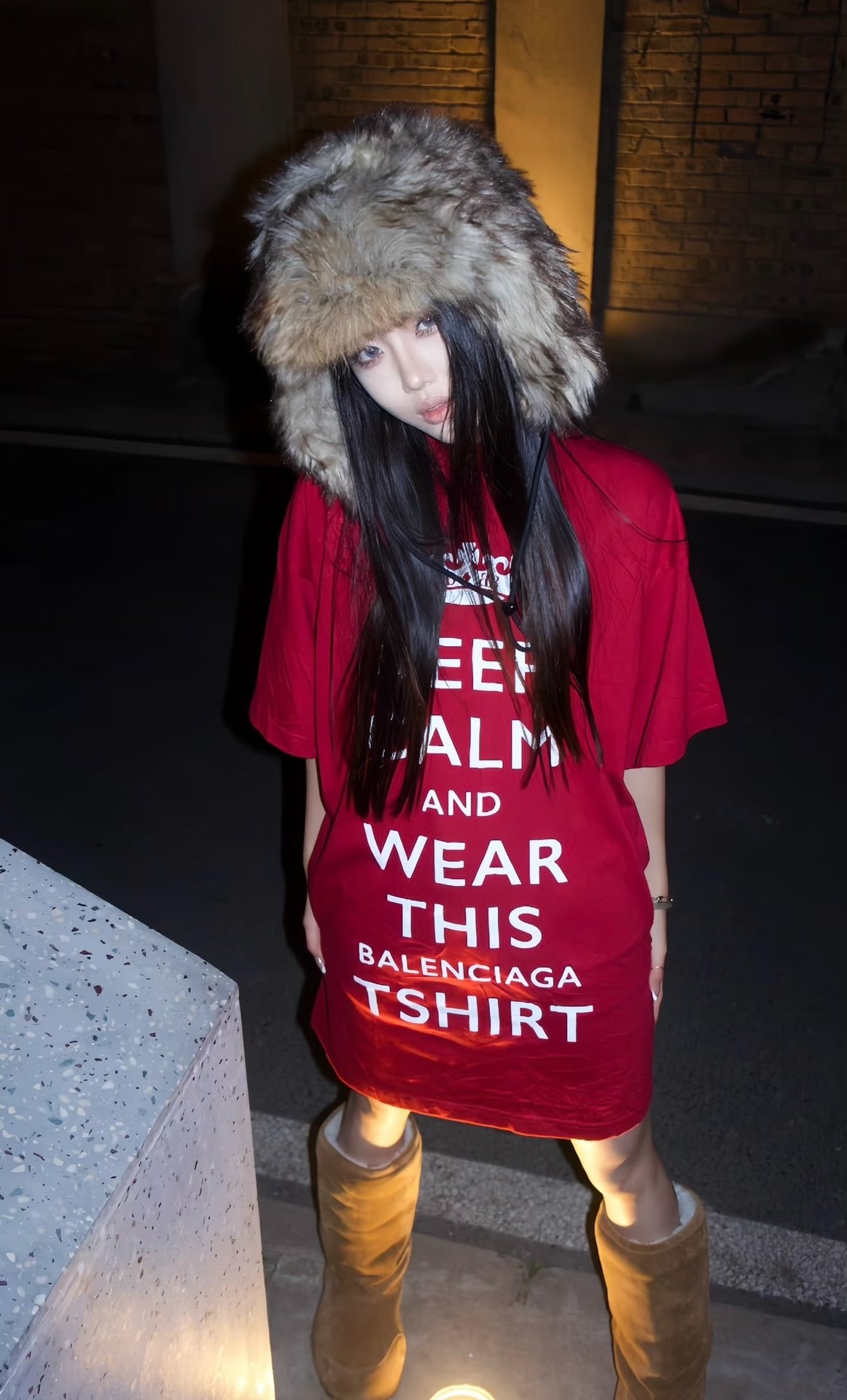 Balenciaga Keep Calm Red Short Sleeve T-Shirt