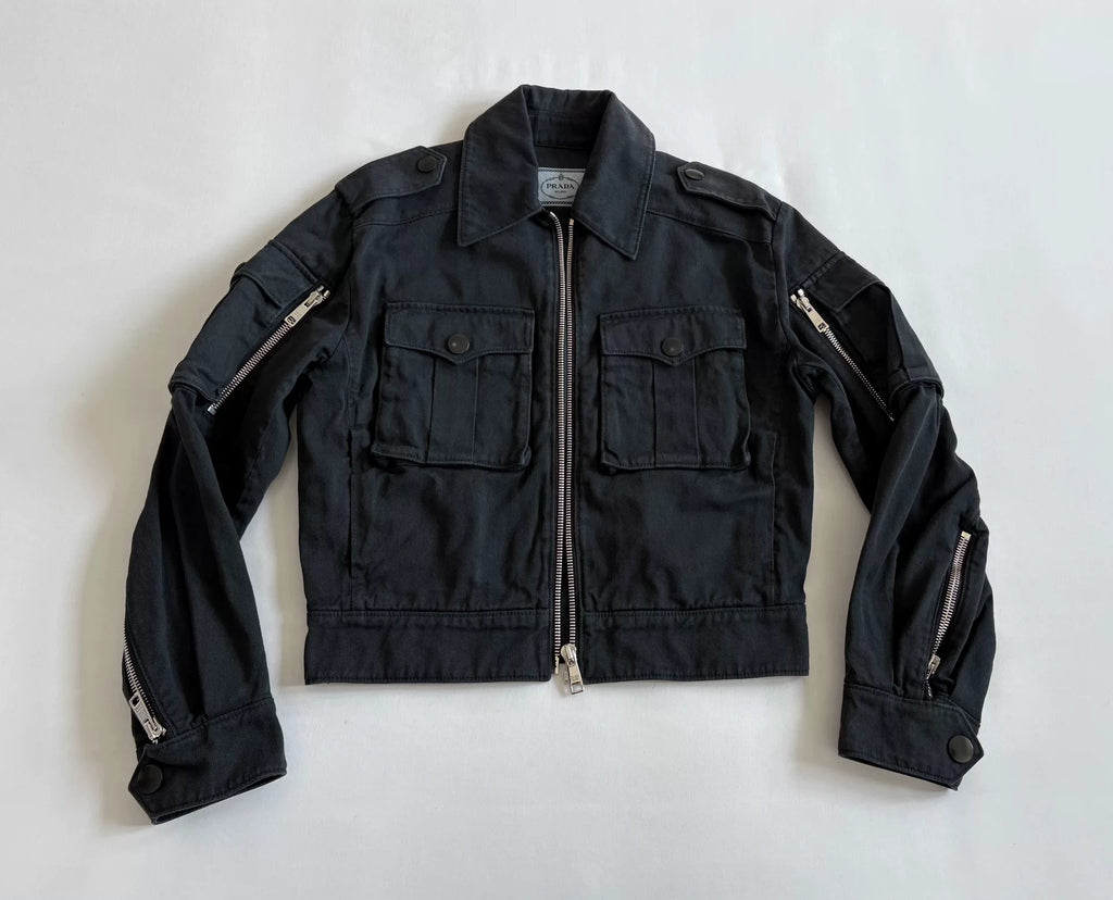 Prada Black Multi-Pocket Zip-Up Workwear Jacket