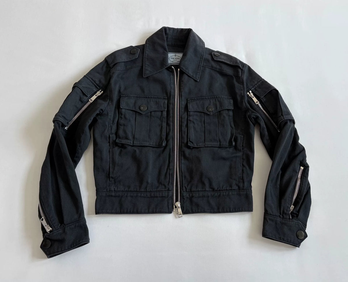 Prada Black Multi-Pocket Zip-Up Workwear Jacket