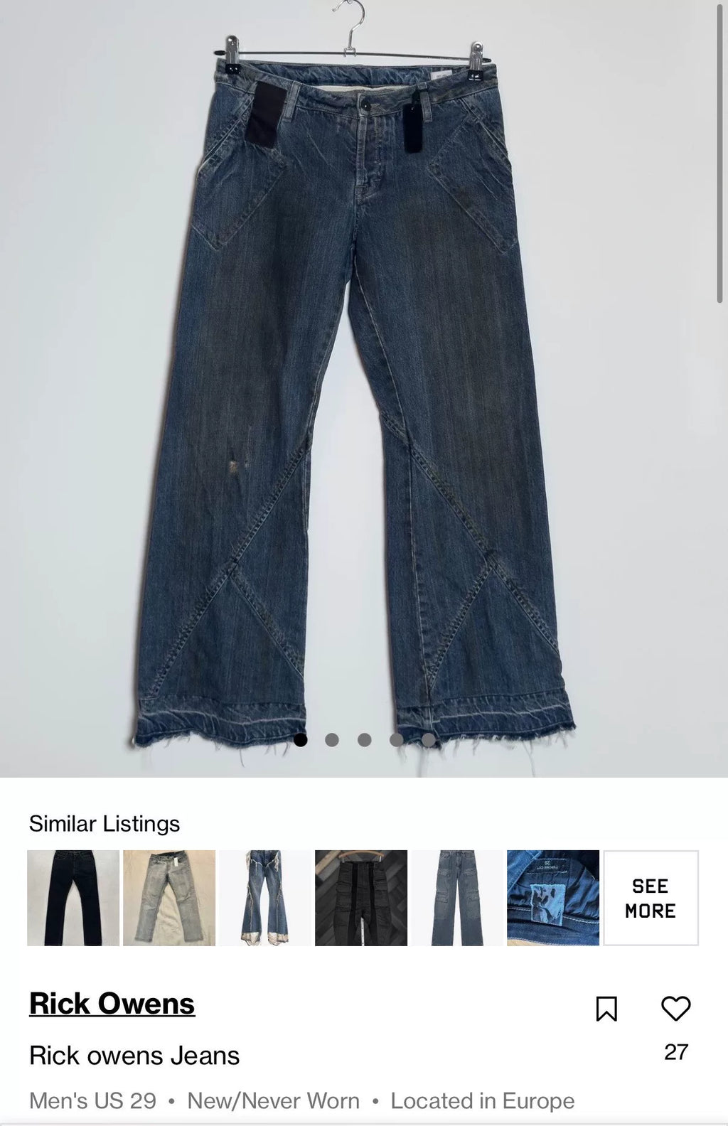 Rick Owens Straight-Leg Pants  10SS Jeans