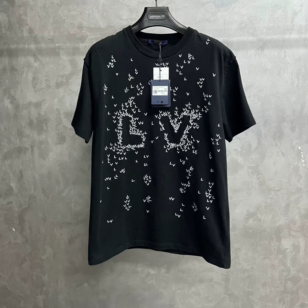 Louis Vuitton Black Letter Logo Embroidered Crew Neck T-Shirt
