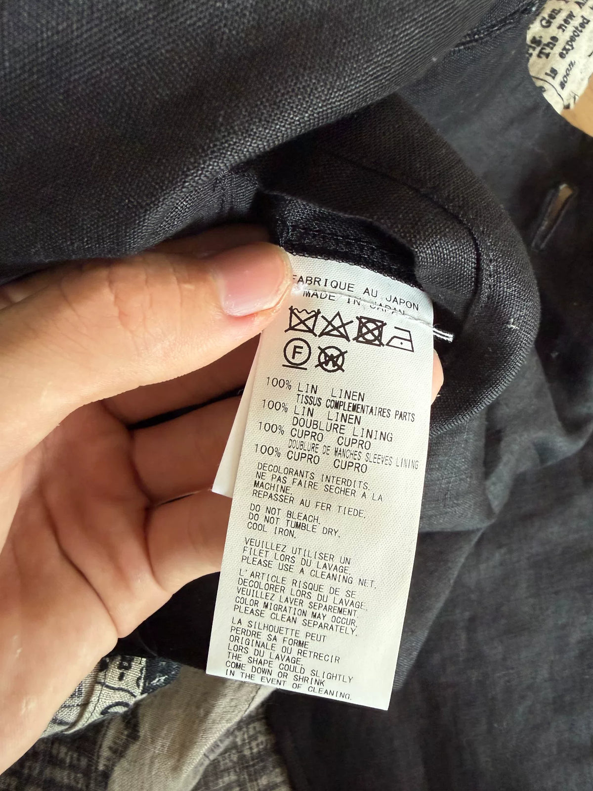 Yohji Yamamoto Black Newspaper Print Asymmetric Linen Coat