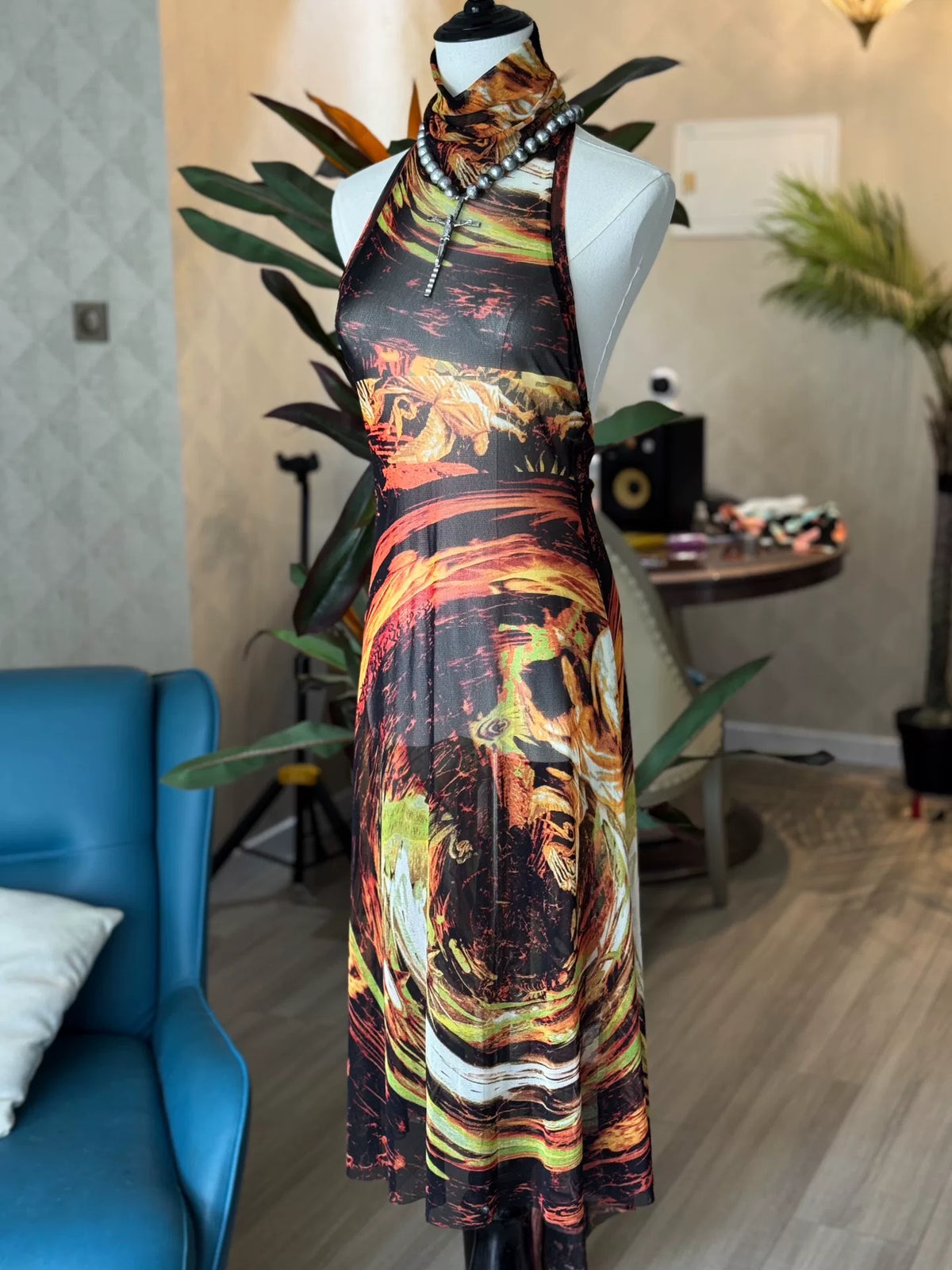 Jean Paul Gaultier JPG Mesh Print Dress