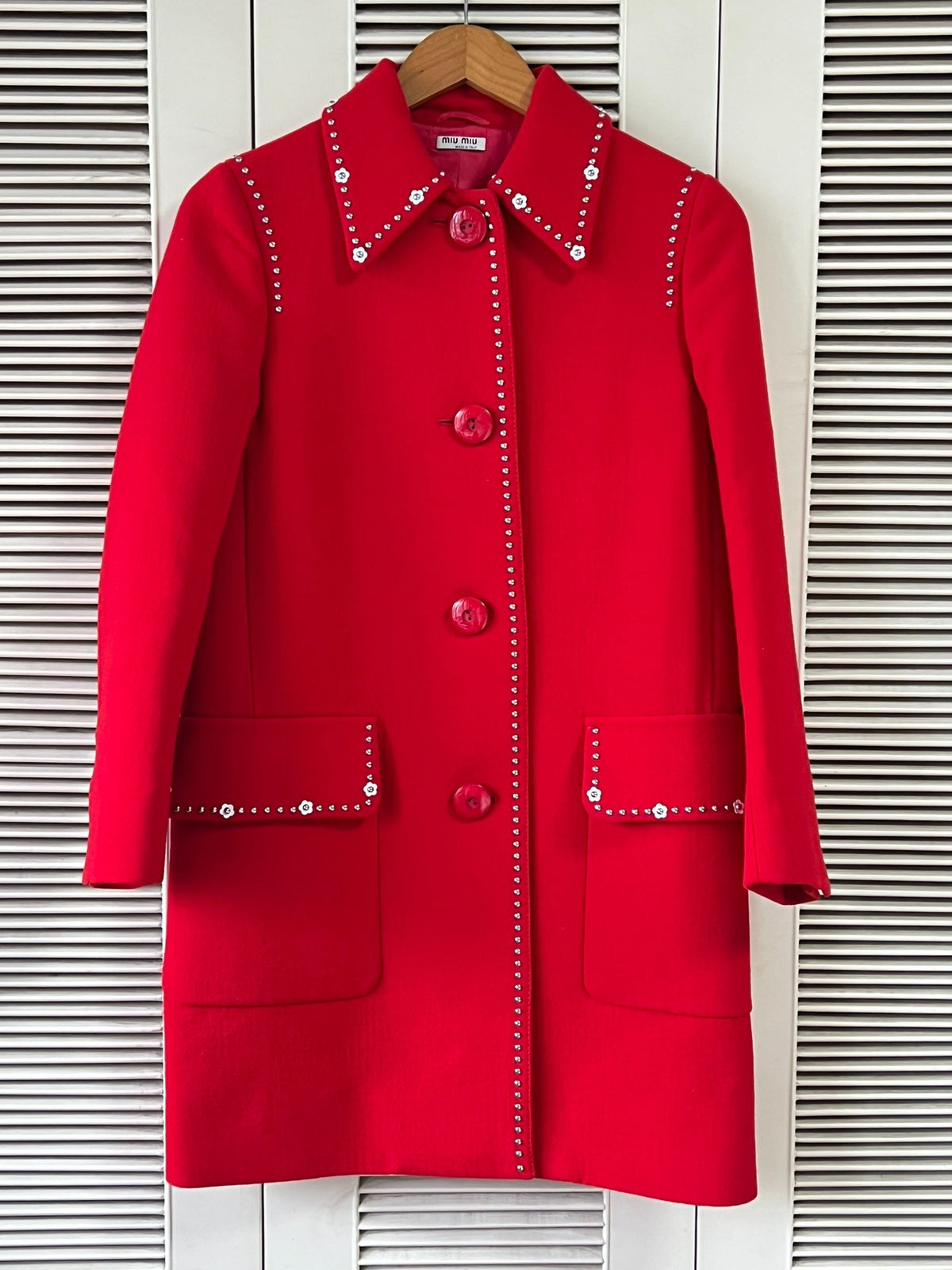 Miu Miu red beaded wool coat